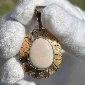 Natural Ethiopian Opal 14k Yellow Gold Pendant